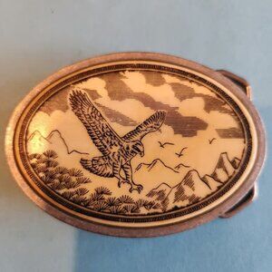 Men' Belt Buckle Flying Eagle Mountains Scrimshaw Hand Crafted